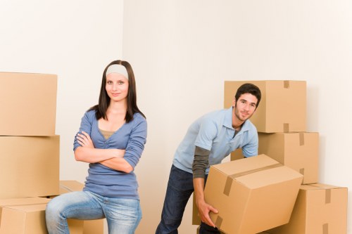 Boxes and furniture prepared for relocation in Beckton
