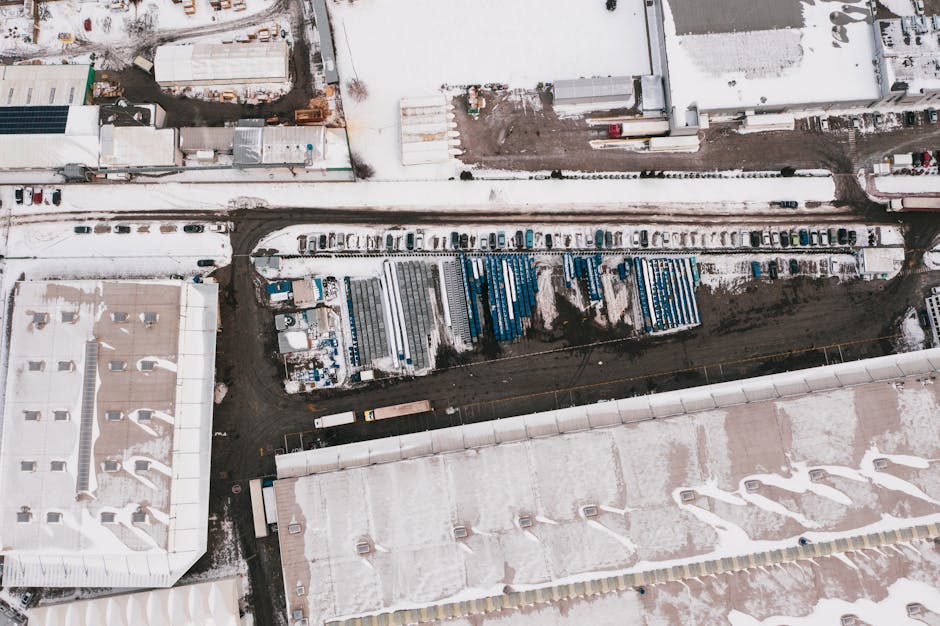 A row of four loading bays at a commercial warehouse or storage facility, painted in bright yellow with each bay numbered from B56 to B60, equipped with black retractable dock shelters and grey rollin